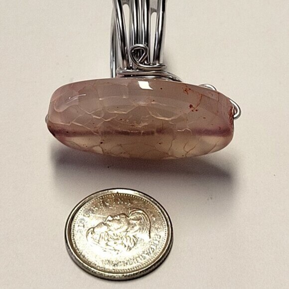 Pink Gemstone Ring with Veins Adjustable Band - Unique, One Of A Kind - Picture 5 of 11